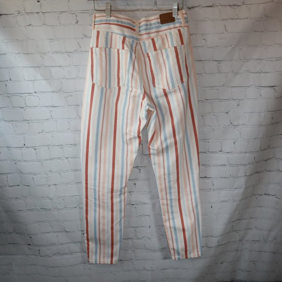 American Eagle White Multi Color Striped High Rise Mom Jeans Women's Size 2 - Picture 5 of 9